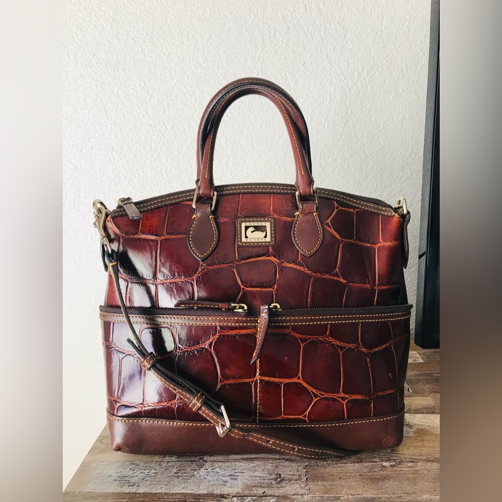 Dooney & Bourke Croc Embossed Double Pocket Satchel